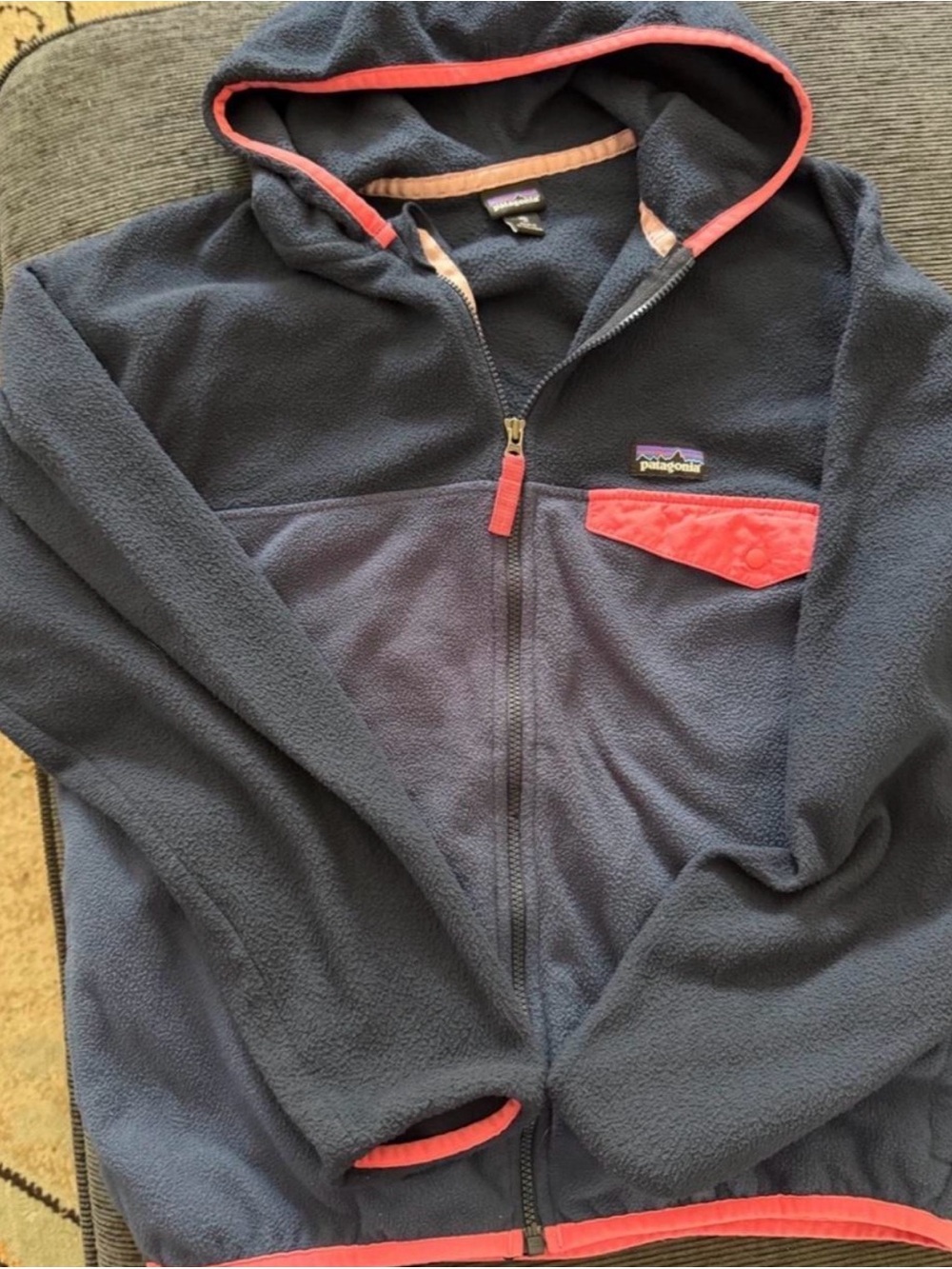 Patagonia Navy Fleece Hoodie with Coral Trim for Kids